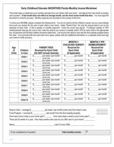 Early Childhood Educator Incentives Florida Monthly Income Worksheet